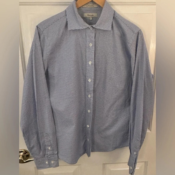 Women’s Faconnable Blue and White Button Down Shirt Size Large - Picture 1 of 5